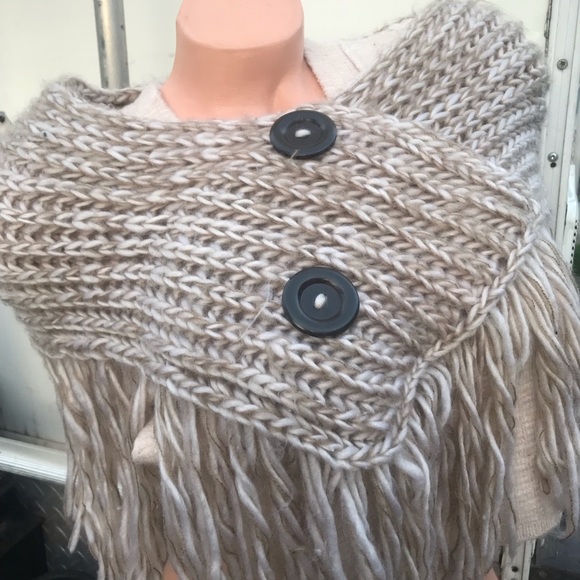handmade Sweaters - poncho handmade button fringe cape tan brown nude ombré bohemian gypsy glam doll